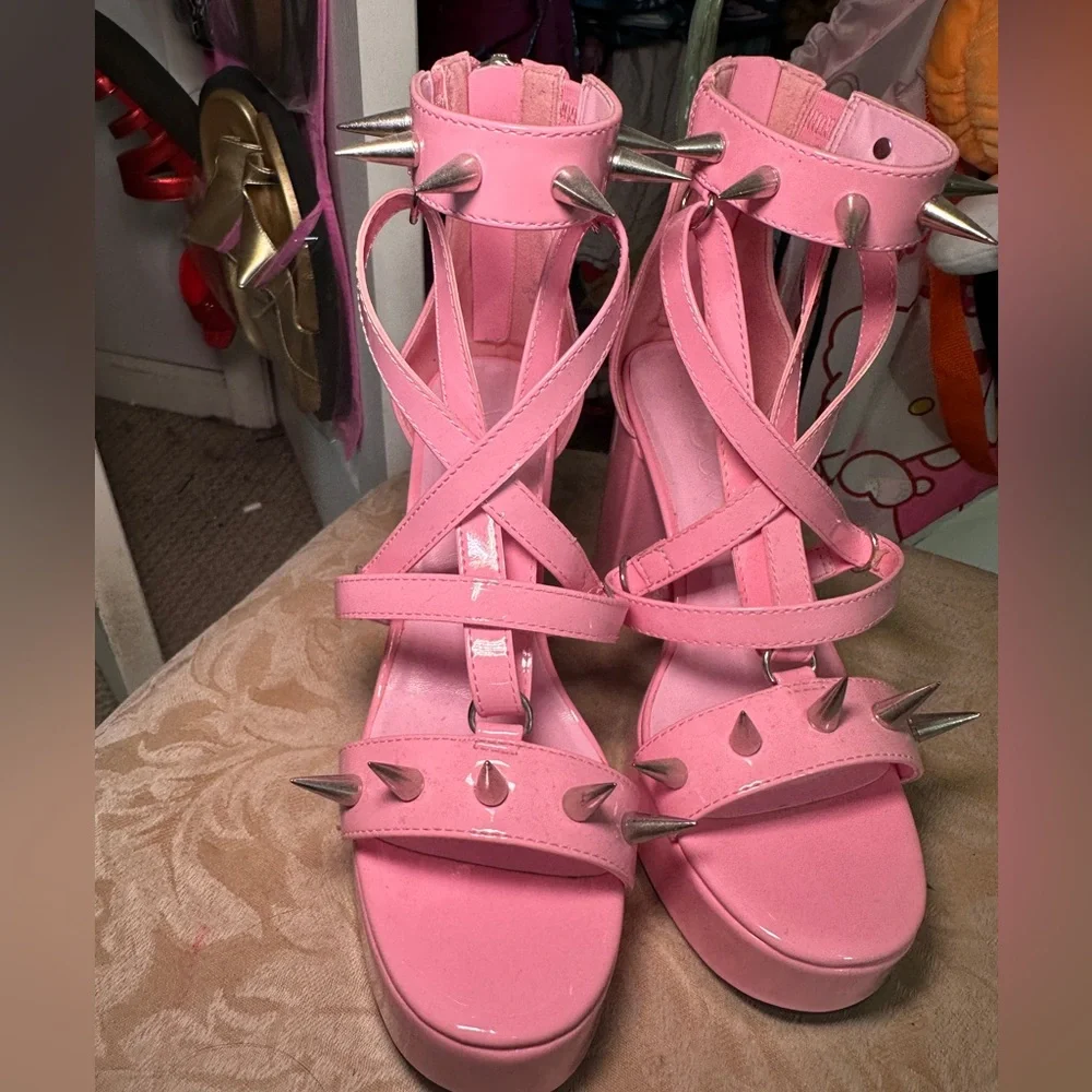 WIDOW dollskill pink Strappy Spiked Sandals - Picture 2 of 11